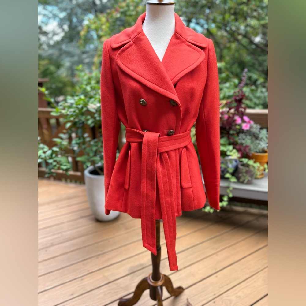J. Crew Women's Orange Belted Wool Double Breasted Winter Jacket Size 10